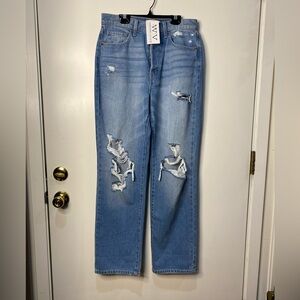 Cello Super High Rise Dad Jeans Size 7 Distressed Light Wash NWT